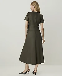 Ann Taylor Seamed Crew Neck Midi Dress Faux Suede Caper Shadow Women's