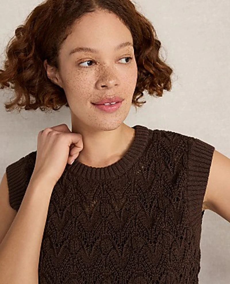 Ann Taylor Haven Well Within Organic Cotton Chain Pointelle Sweater Vest Coffee Bean Women's