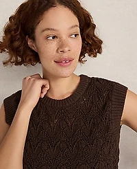 Ann Taylor Haven Well Within Organic Cotton Chain Pointelle Sweater Vest Coffee Bean Women's