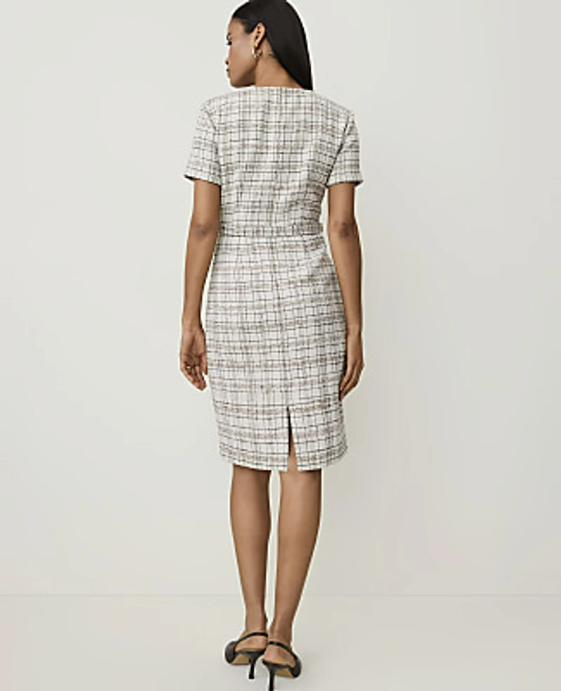 Ann Taylor Petite Belted Sheath Dress Tweed Whipped Cream Multi Women's