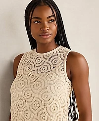 Ann Taylor Haven Well Within Cotton Crochet Scalloped Midi Dress Natural Women's