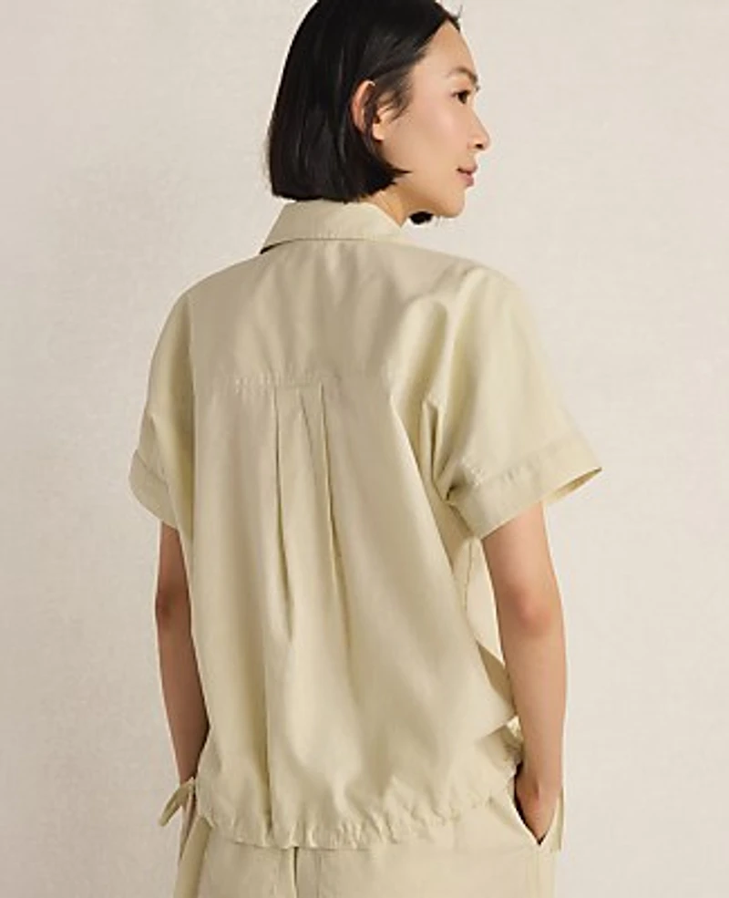 Ann Taylor Haven Well Within Organic Cotton Linen Button-Down Top Soft Spring Green Women's