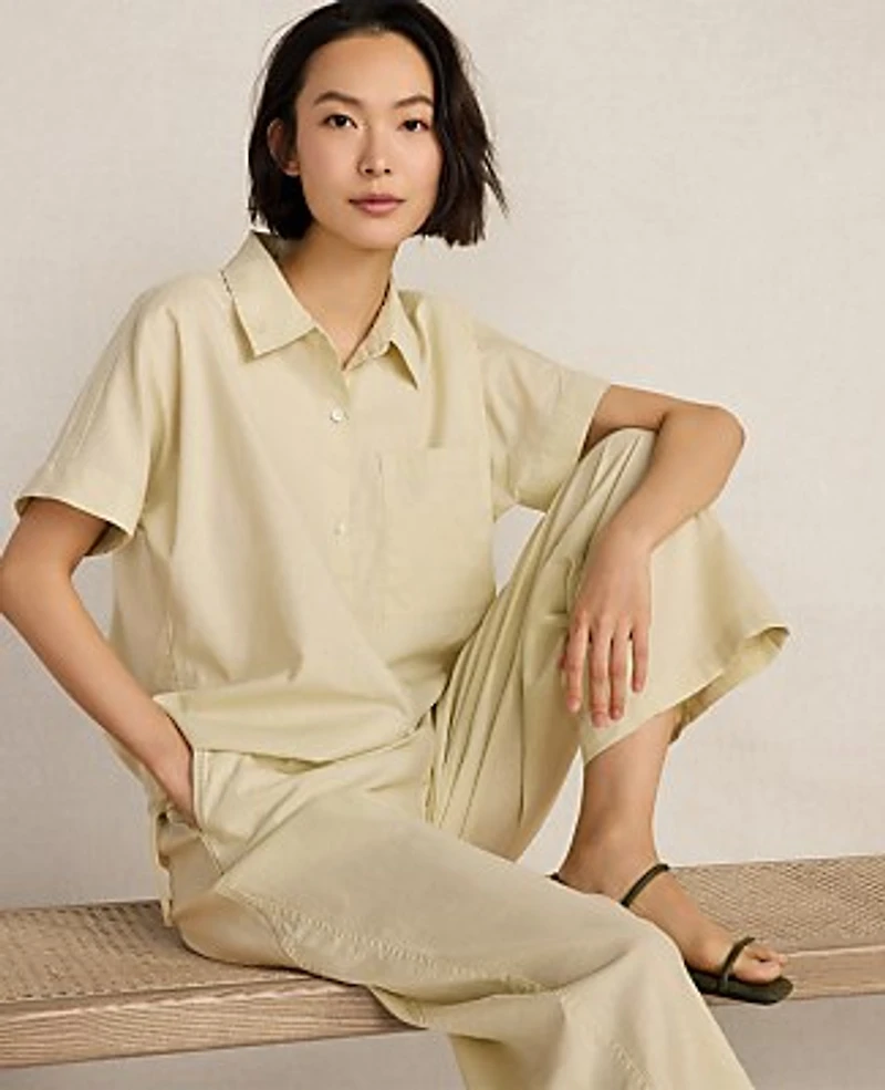 Ann Taylor Haven Well Within Organic Cotton Linen Button-Down Top Soft Spring Green Women's
