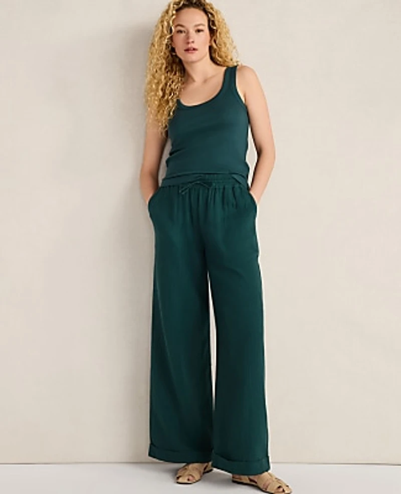 Ann Taylor Haven Well Within Organic Cotton Gauze Drawstring Pants Deep Turquoise Women's