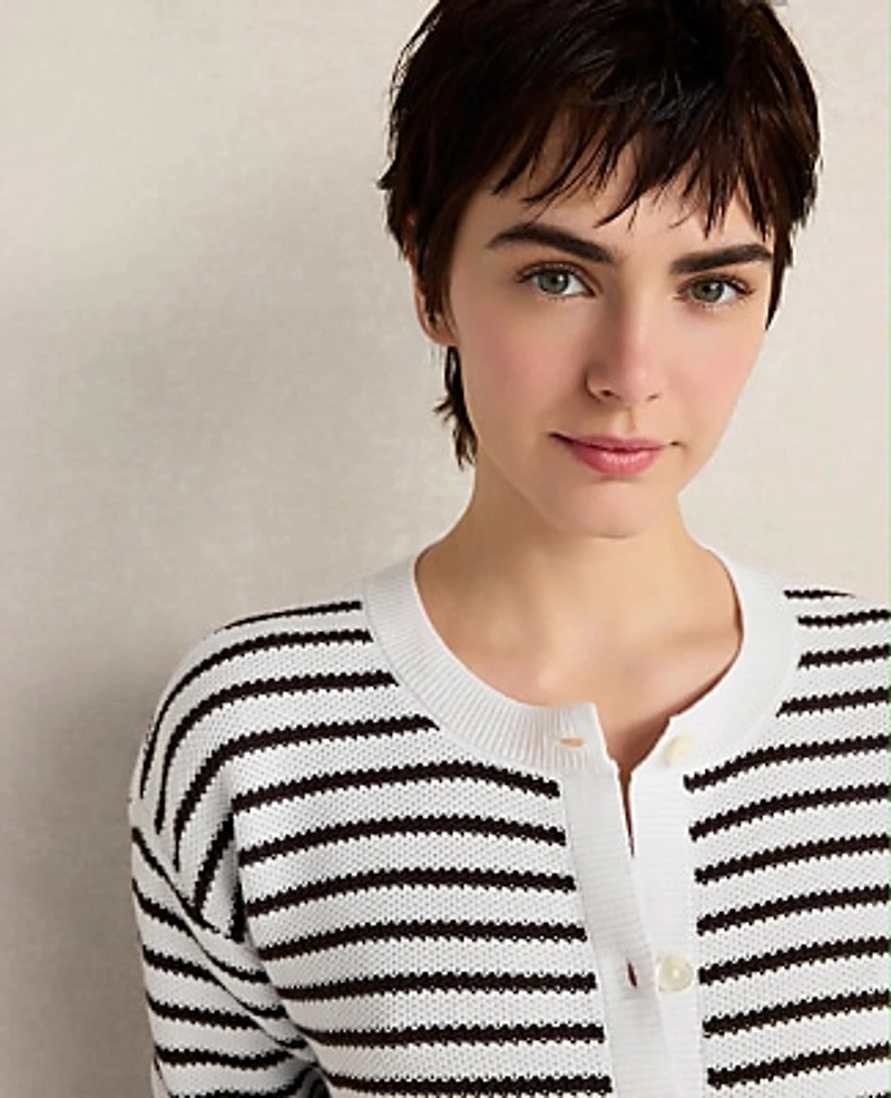 Ann Taylor Haven Well Within Cotton Stripe Cardigan White Women's