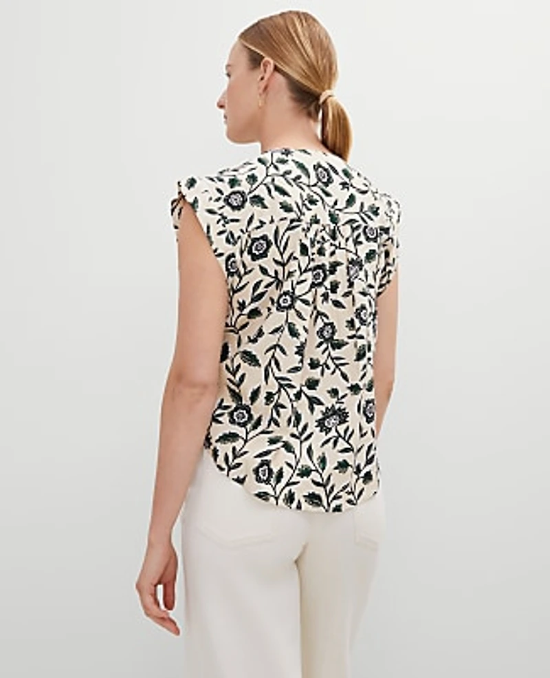 Ann Taylor Linen Blend Floral Pintucked Top Size Small Sands Edge Women's