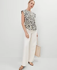 Ann Taylor Linen Blend Floral Pintucked Top Size Small Sands Edge Women's