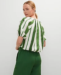 Ann Taylor Linen Blend Bubble Hem Blouse Leafy Green Women's