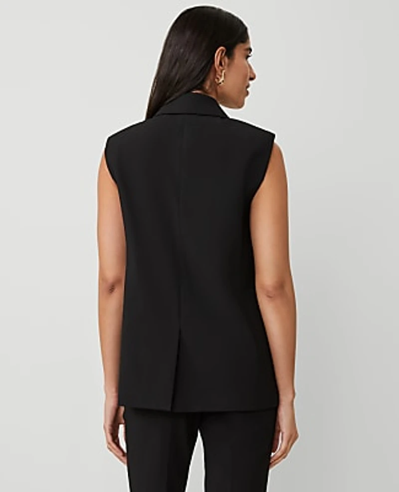 Ann Taylor The Petite Double Breasted Vest Bi-Stretch Black Women's