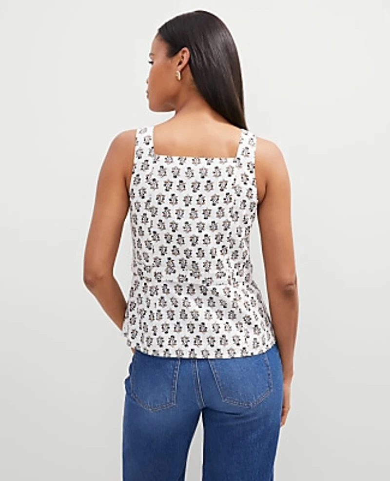 Ann Taylor Floral Linen Blend Tie Waist Top Size 6 Winter White Women's