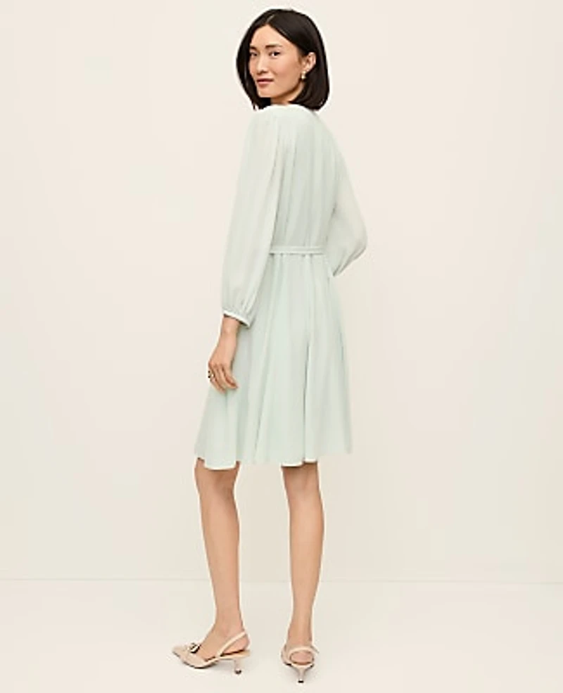 Ann Taylor Belted Flare Dress Pale Aqua Women's