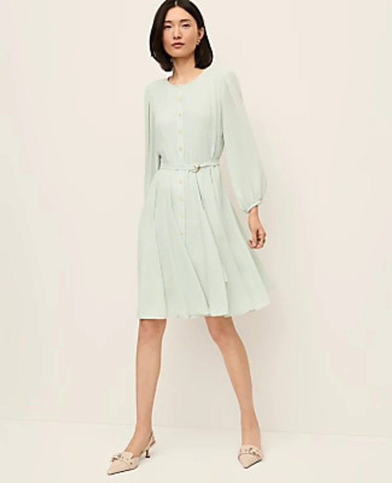 Ann Taylor Belted Flare Dress Pale Aqua Women's