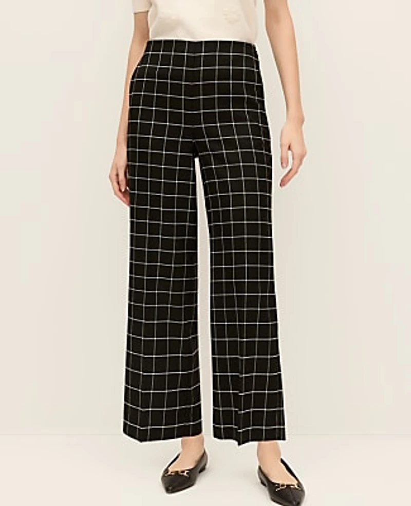 Ann Taylor The Petite Grace Straight Pant Windowpane Black/White Window Check Women's