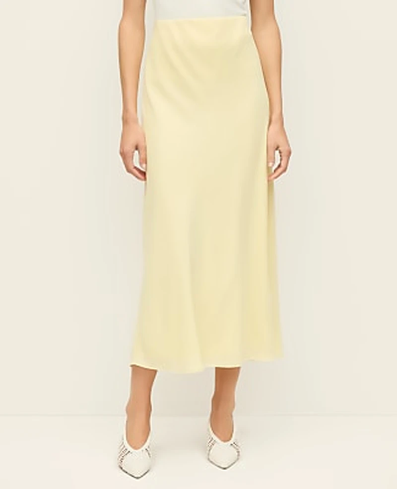 Ann Taylor Satin Bias Midi Slip Skirt Size Large Sun Soaked Women's