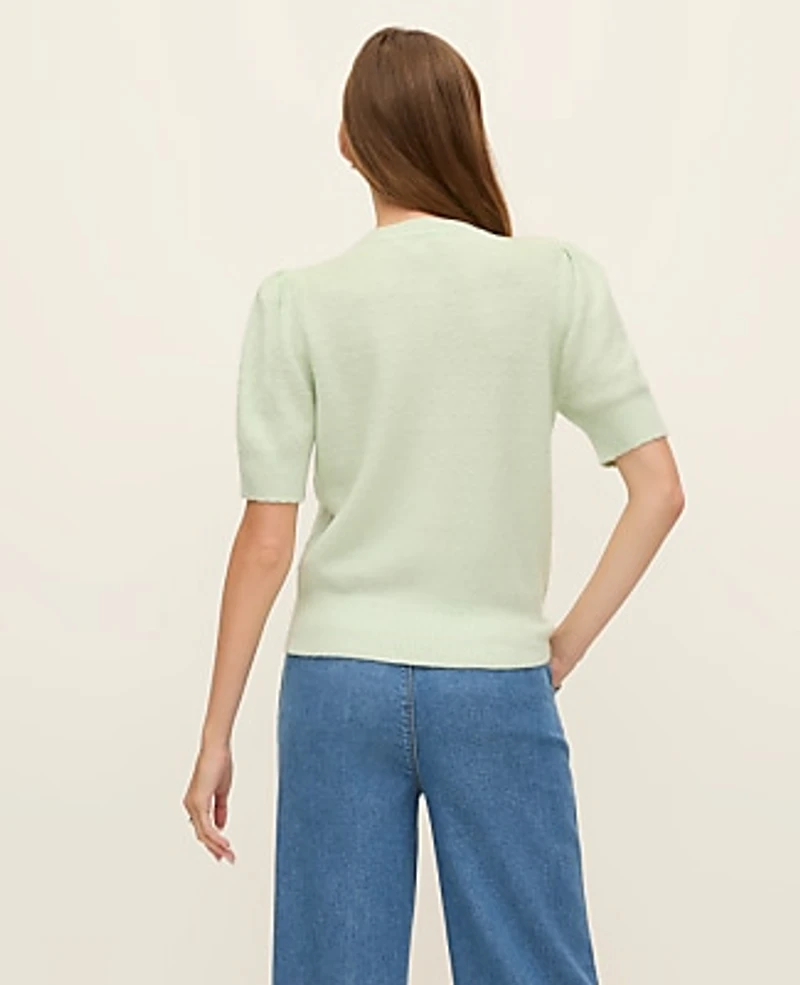 Ann Taylor Petite Weekend Pointelle Crew Neck Cardigan Women's
