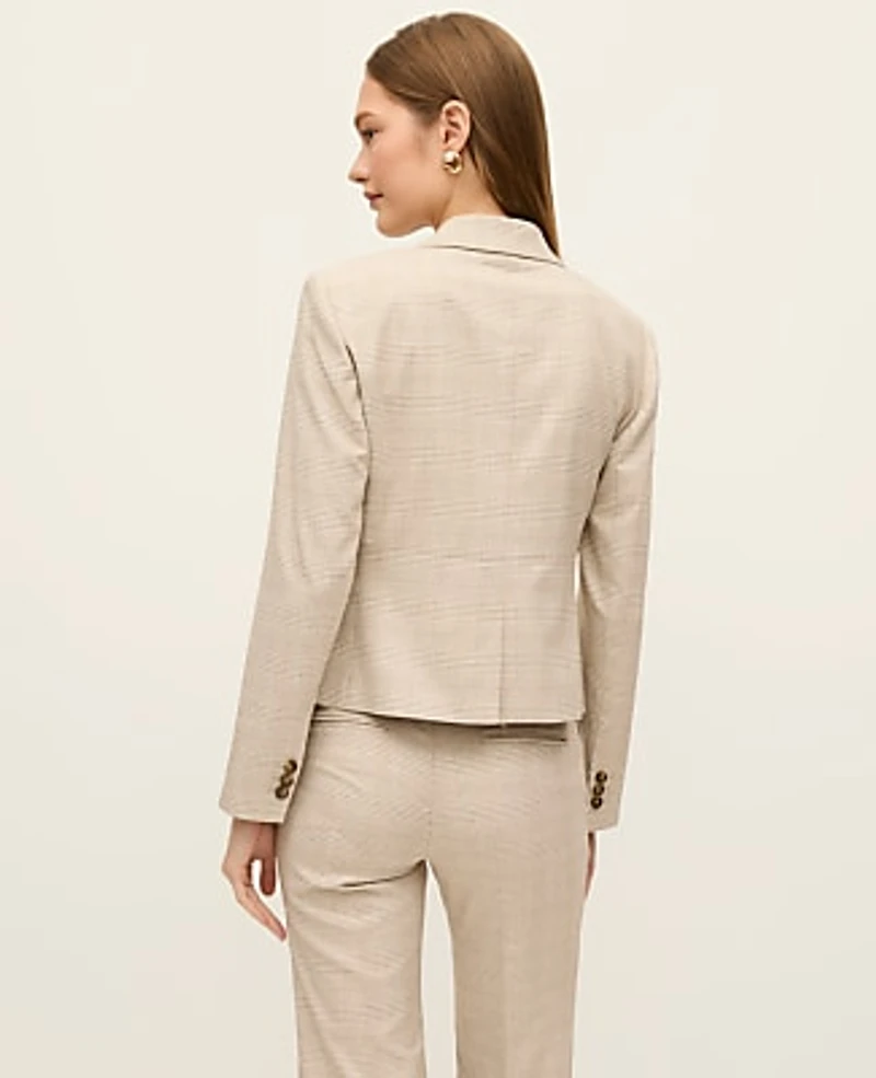 Ann Taylor The Single Button Fitted Blazer Glen Check Neutral Women's