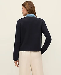 Ann Taylor Weekend Denim Sweater Jacket Night Sky Women's