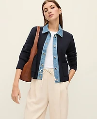 Ann Taylor Weekend Denim Sweater Jacket Night Sky Women's