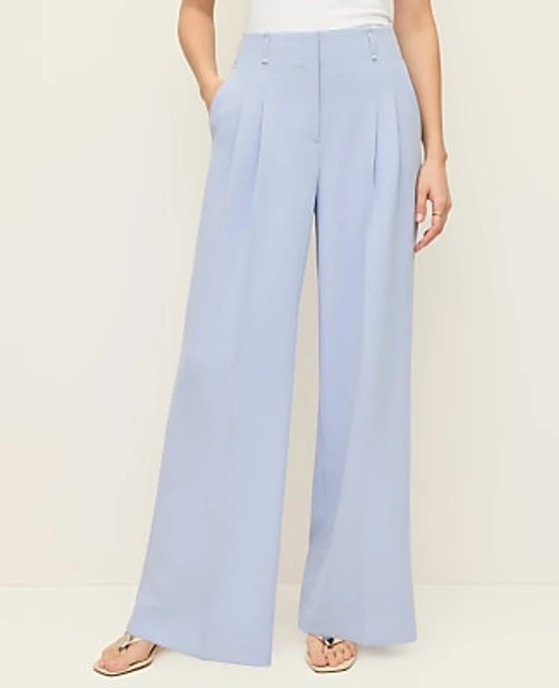 Ann Taylor The Pleated Wide-Leg Pant Textured Crepe Blue Hydrangea Women's