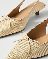 Ann Taylor Straw Bow Kitten Heel Pump Natural Women's