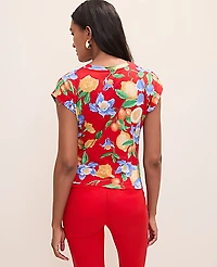 Ann Taylor Floral Tie Waist T-Shirt Bright Cherry B Women's