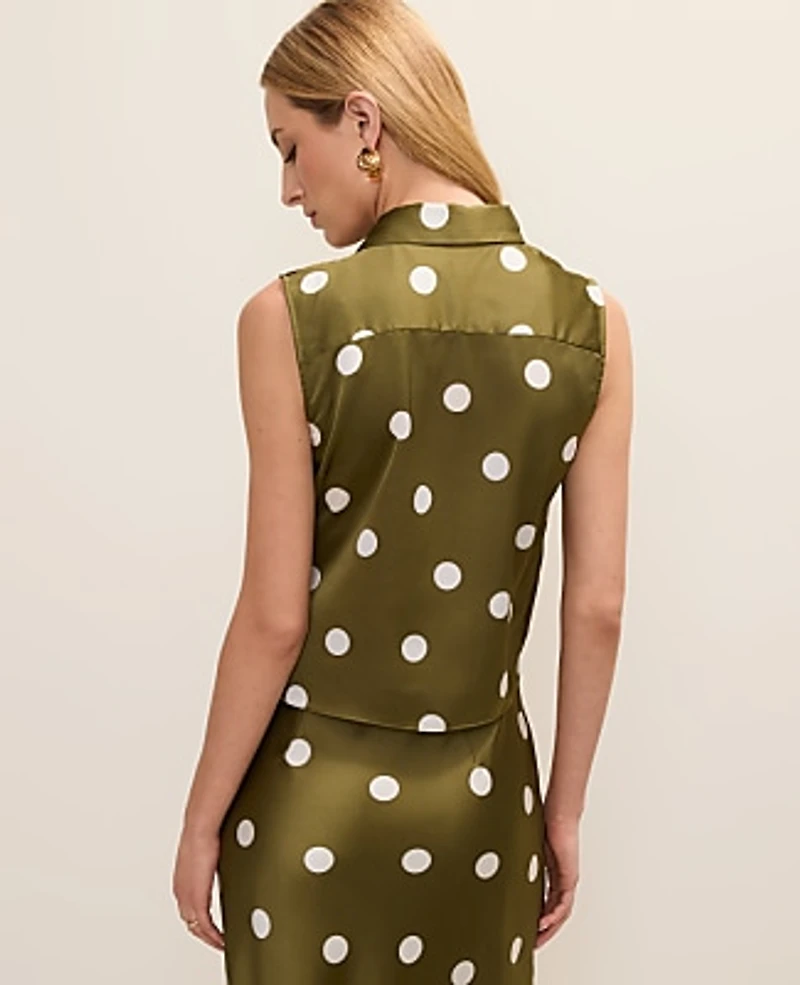 Ann Taylor Dotted Tie Waist Blouse Moss Green Women's