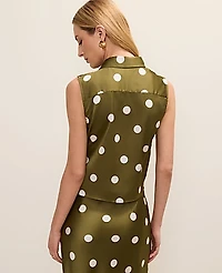 Ann Taylor Dotted Tie Waist Blouse Moss Green Women's