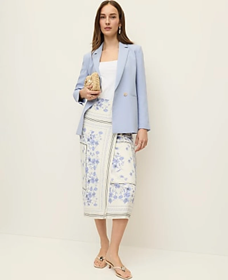 Ann Taylor The Wrap Effect Blazer Textured Crepe Blue Hydrangea Women's