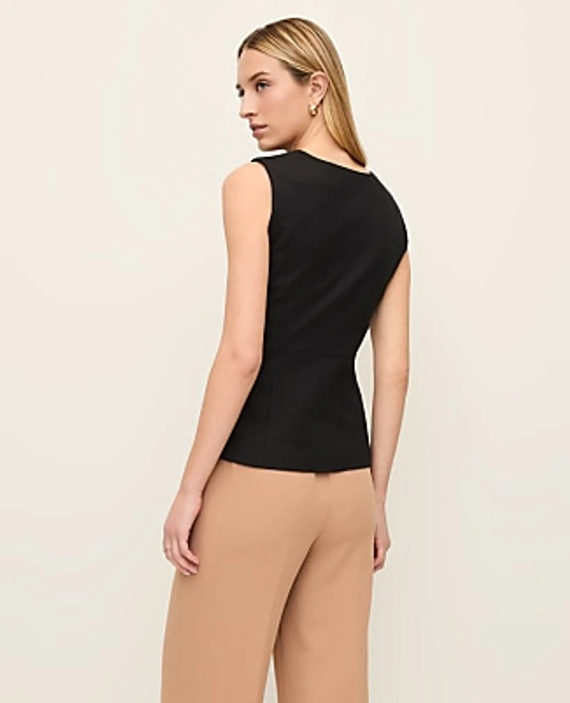 Ann Taylor The V-Neck Peplum Vest Seasonless Stretch Black Women's