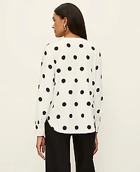 Ann Taylor Mixed Media Dotted Top Winter White Women's