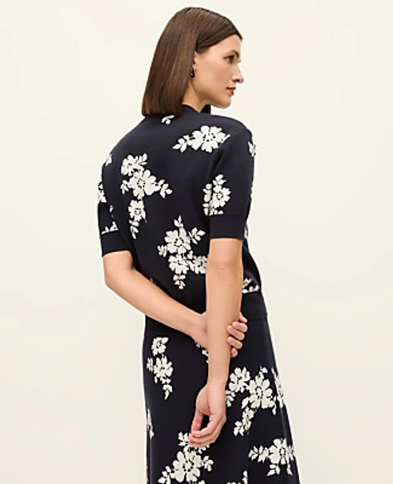 Ann Taylor Petite Floral Jacquard Sweater T-Shirt Night Sky Women's