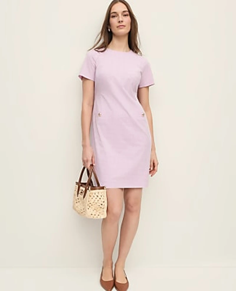 Ann Taylor Gingham Button Pocket Shift Dress Lilac/White Women's