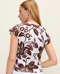 Ann Taylor Floral Tie Waist T-Shirt Rich Walnut Women's