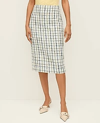 Ann Taylor The Column Midi Skirt in Plaid Tweed Size 10 Cashmere Blue Women's