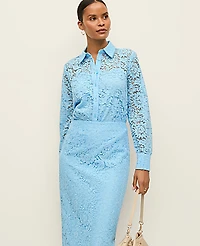 Ann Taylor Petite Lace Shirt Size Small Blue Air Women's