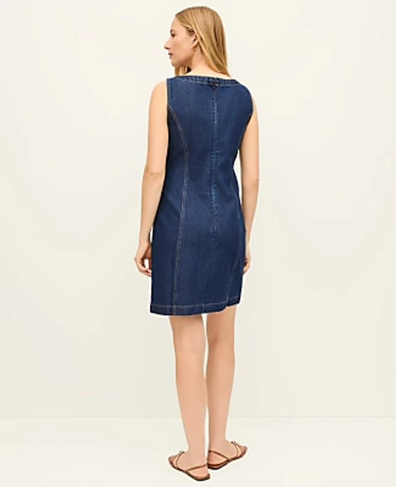 Ann Taylor Denim Boatneck Shift Dress Dark Enzyme Wash Women's