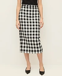 Ann Taylor The Petite Button Midi Skirt Gingham Linen Blend Black - Ww Women's