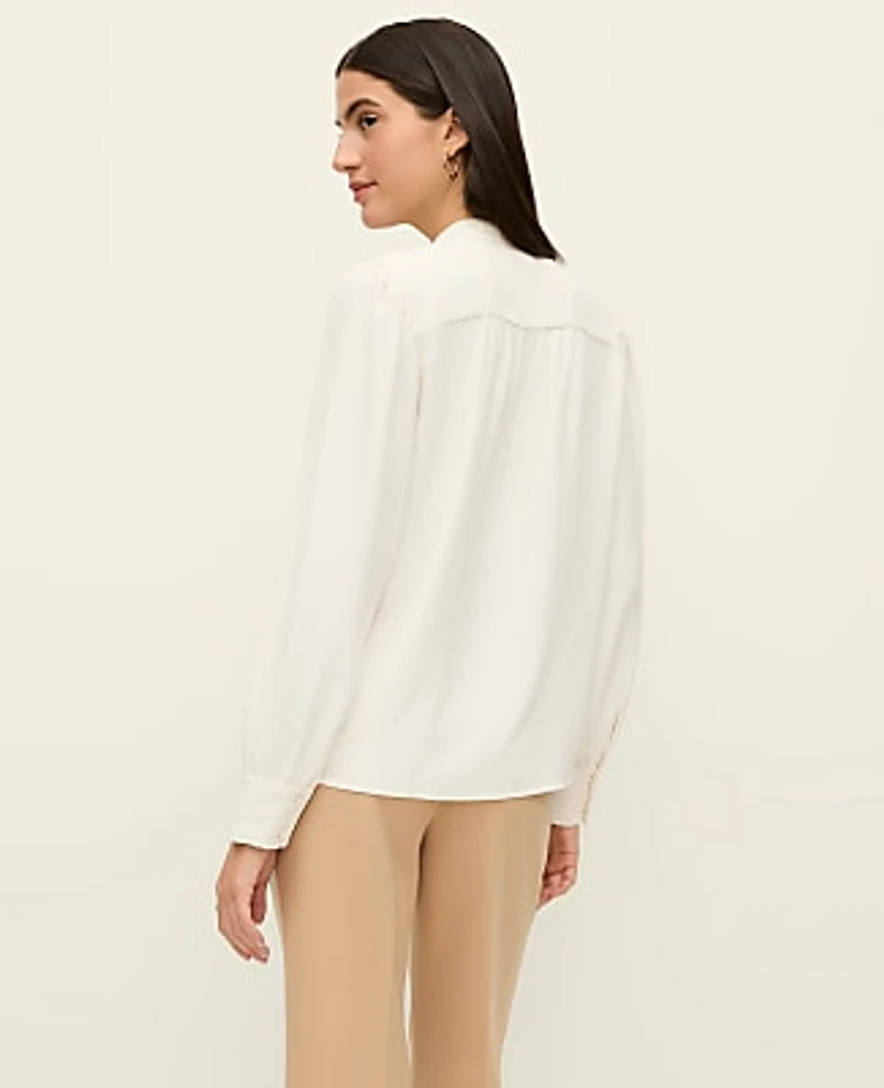 Ann Taylor Petite Lace Embroidered Blouse Winter White Women's