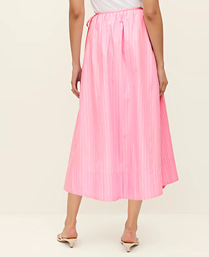 Ann Taylor Striped Tie Waist Midi Skirt Strawberry Lemonade Women's