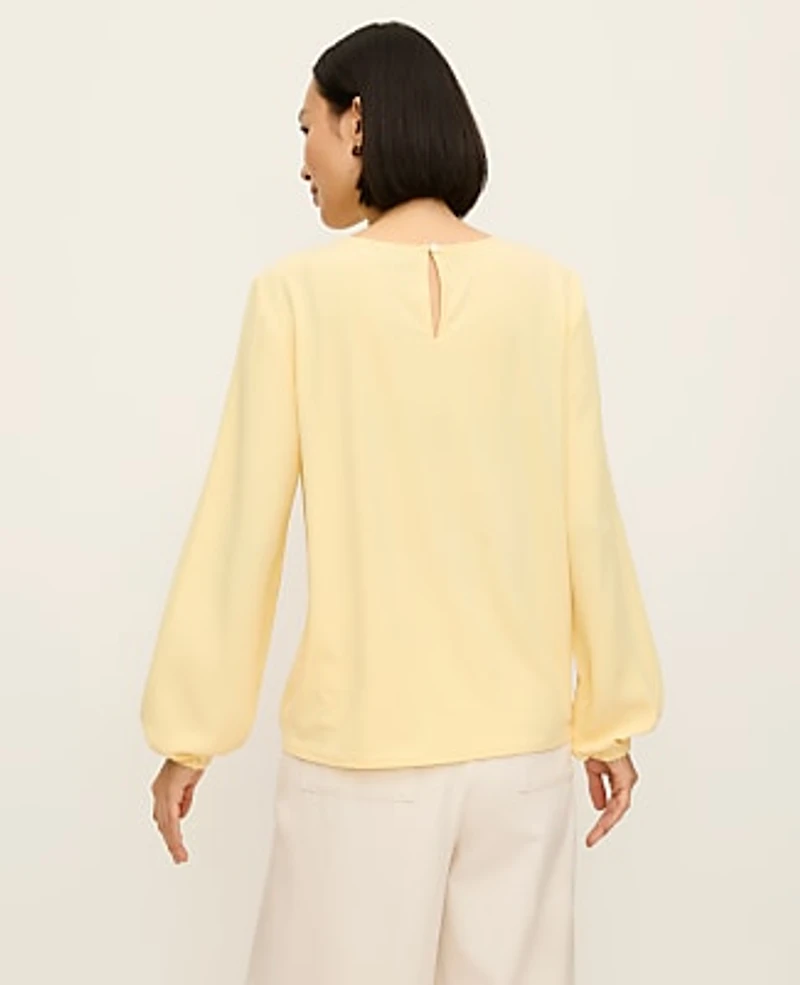 Ann Taylor Pleated Front Mixed Media Blouse Size XL Sun Soaked Women's