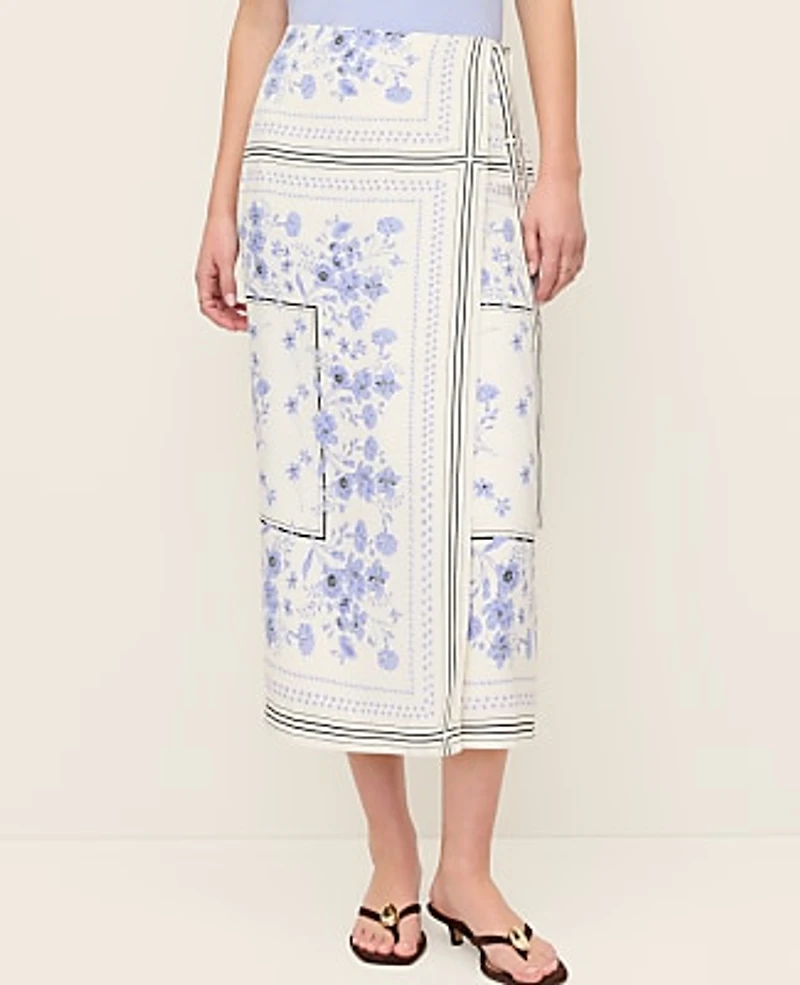 Ann Taylor Floral Wrap Midi Skirt Blue Hydrangea Women's