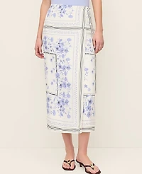Ann Taylor Floral Wrap Midi Skirt Blue Hydrangea Women's