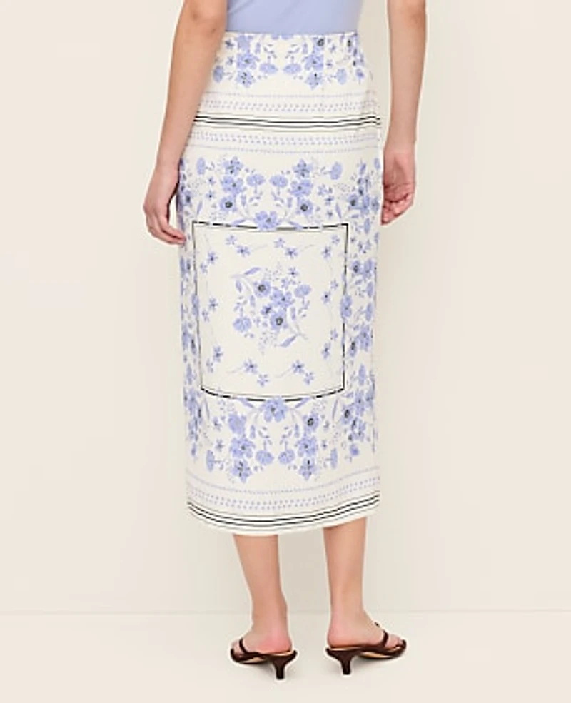 Ann Taylor Floral Wrap Midi Skirt Blue Hydrangea Women's