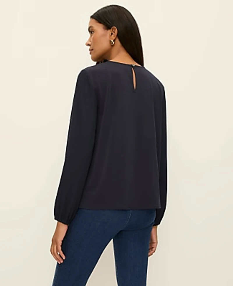 Ann Taylor Pleated Front Mixed Media Blouse Night Sky Women's