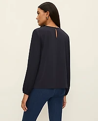 Ann Taylor Pleated Front Mixed Media Blouse Night Sky Women's