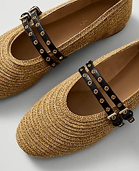 Ann Taylor Weekend Studded Straw Mary Jane Flat Natural Women's