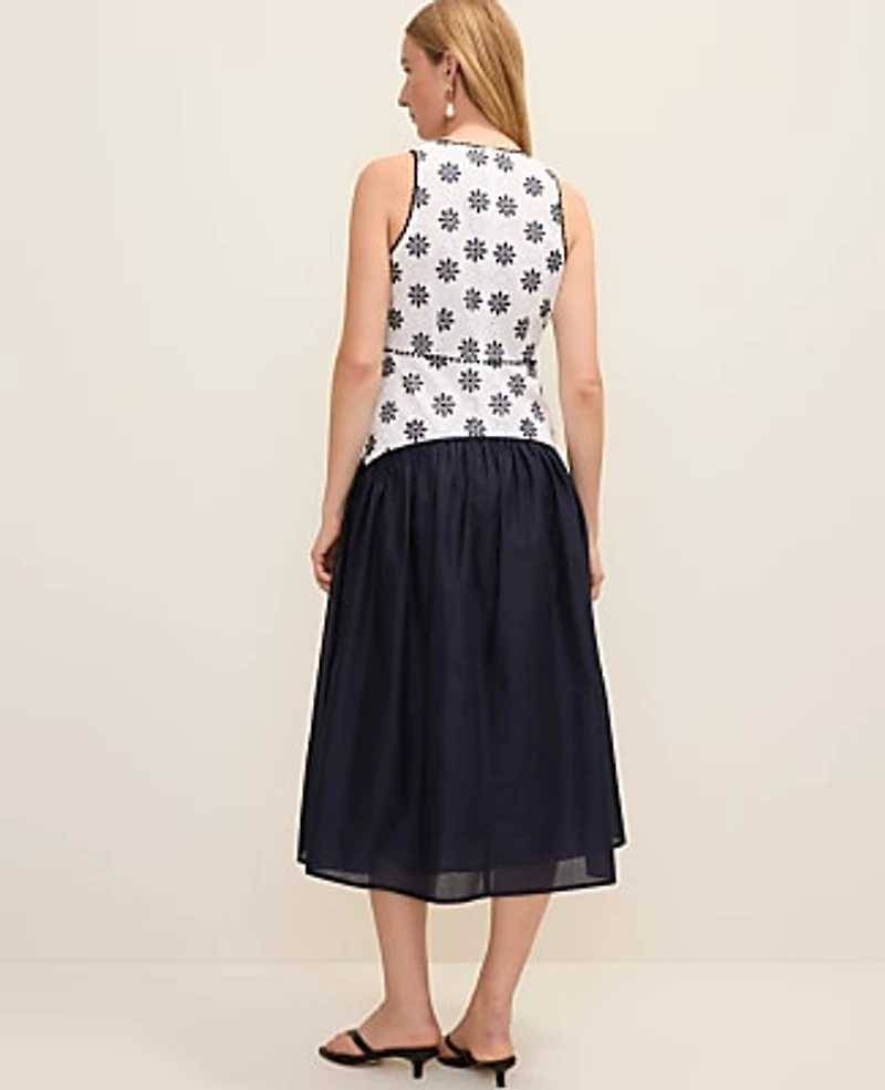 Ann Taylor Eyelet Drop Waist Midi Dress White 9000 Women's