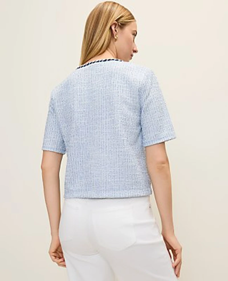 Ann Taylor Metallic Tweed Jacket Soft Blue Multi Women's