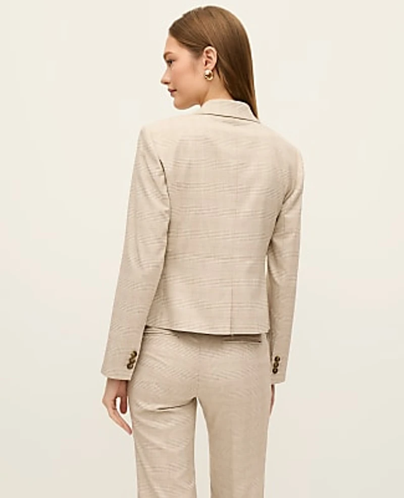 Ann Taylor The Petite Single Button Fitted Blazer Glen Check Neutral Women's