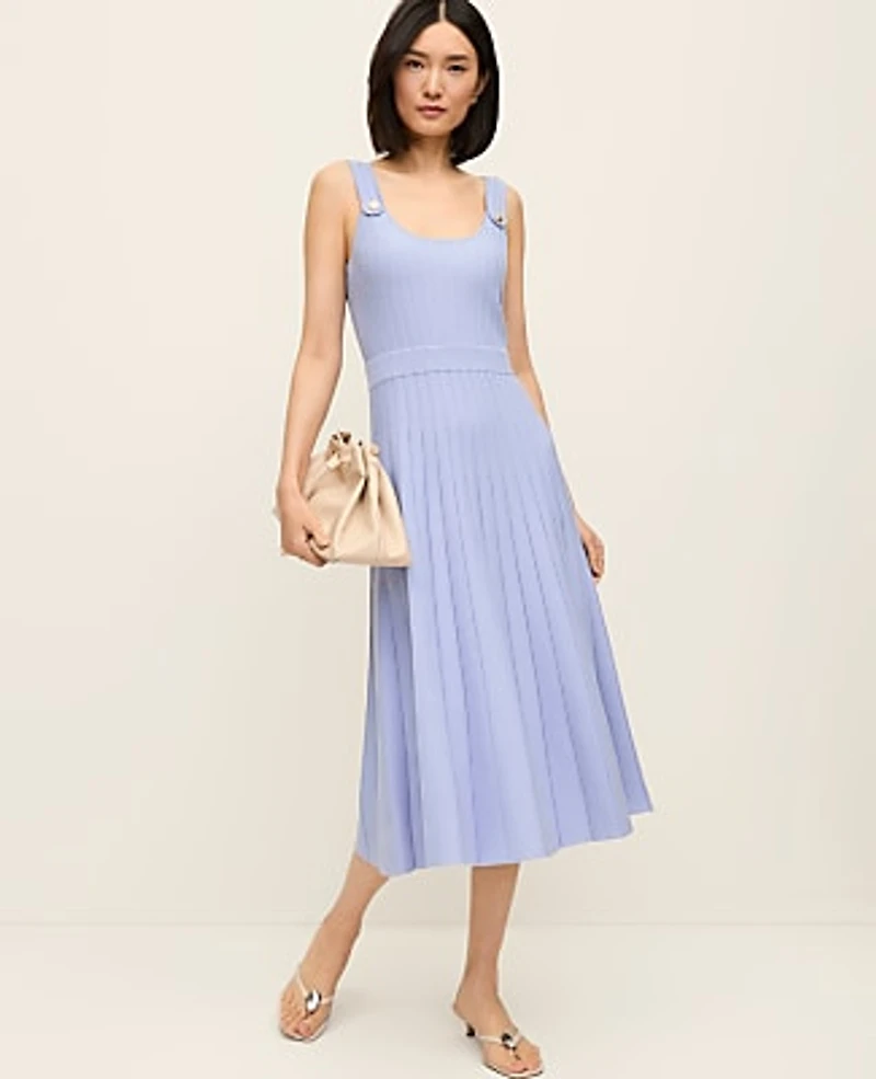 Ann Taylor Petite Button Ribbed Sweater Dress Blue Hydrangea Women's
